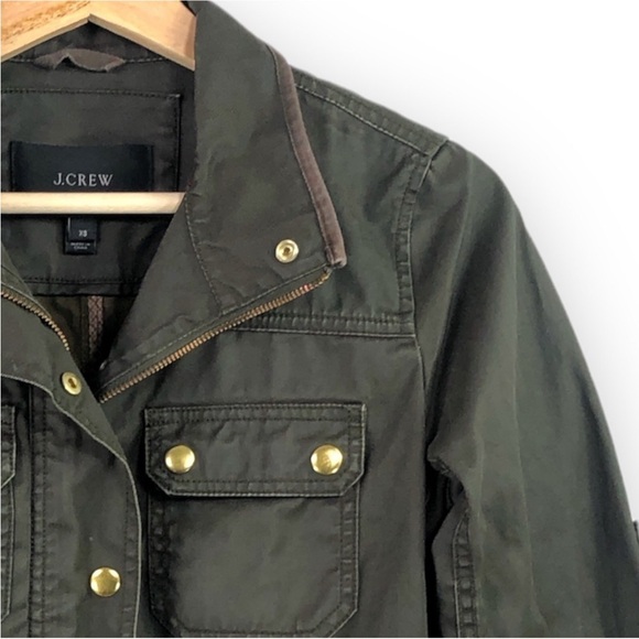 J. Crew - Waxed Cotton Downtown Field Green Military SNAP & ZIP Jacket Size XS - Picture 3 of 5